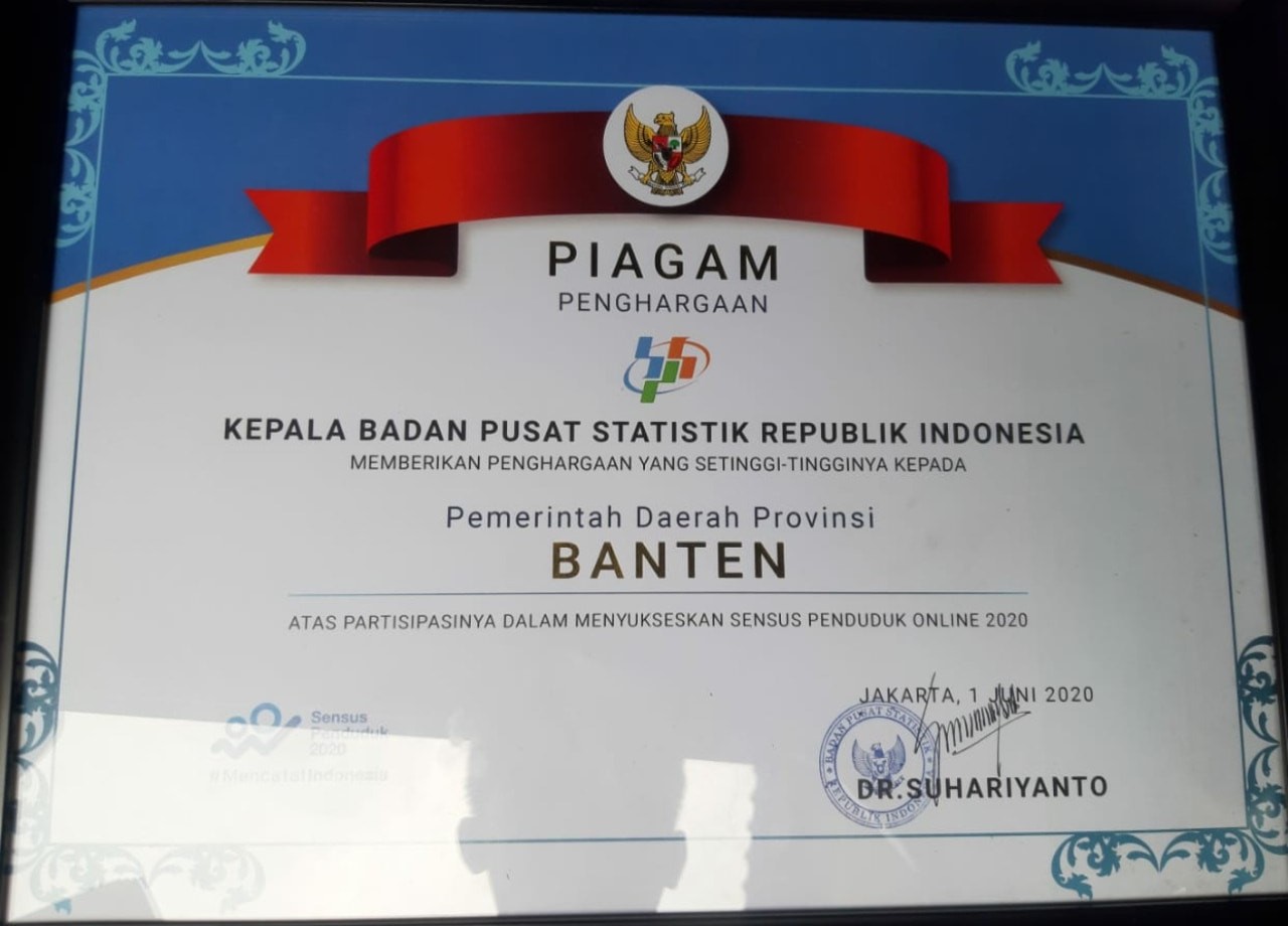 Sukseskan Sensus Online 2020, Pemprov Banten Raih Penghargaan BPS