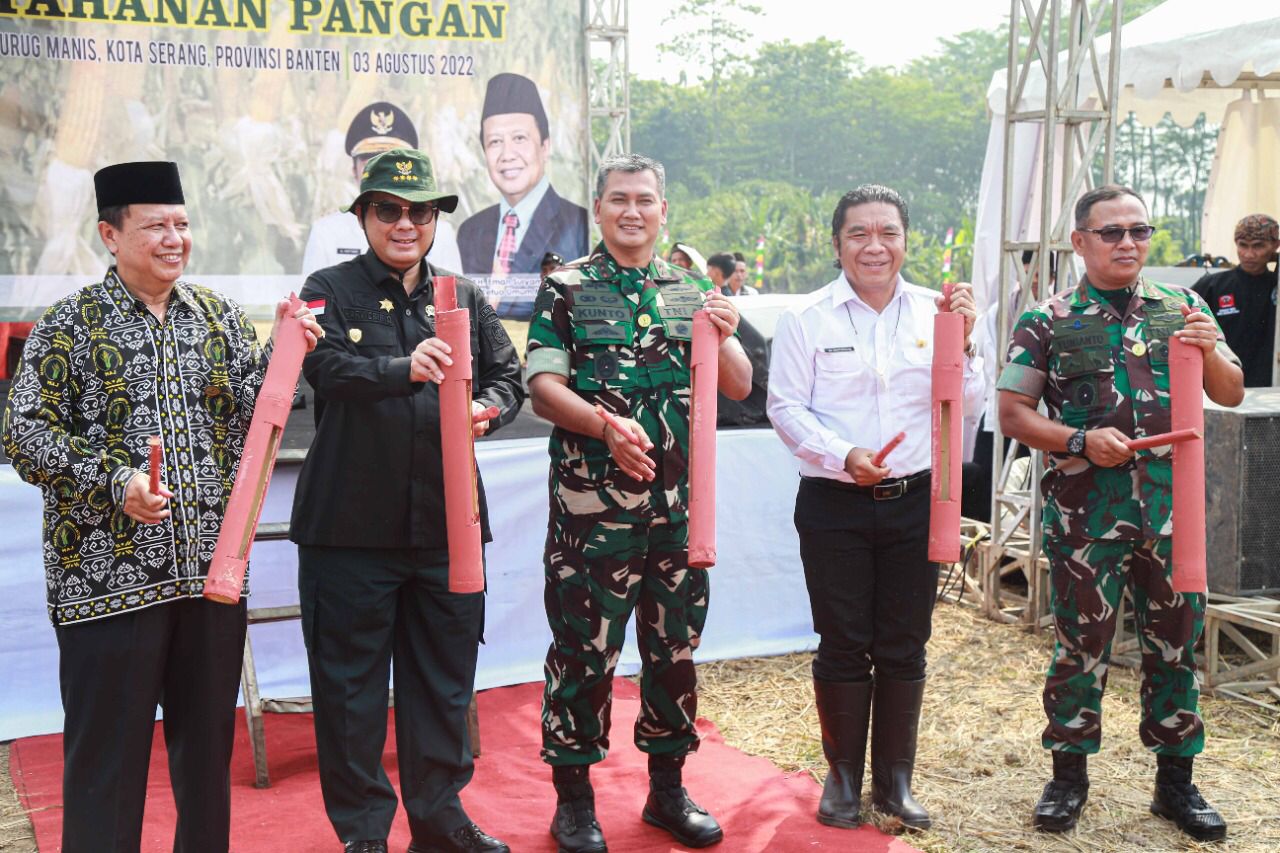 Pj Gubernur Banten Al Muktabar Dampingi Wamentan dan Pangdam III Siliwangi Panen Raya Jagung