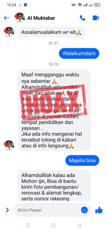 Waspada! Penipuan Nomor Whatsapp 087748312307 Gunakan Foto Profil Pj Gubernur Banten Al Muktabar